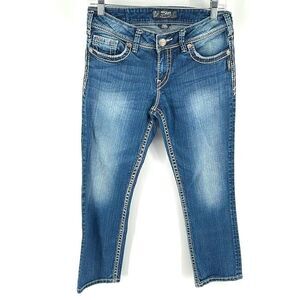 Silver Suki Capri blue jeans denim western stitching embroidery EUC 28 cowgirl